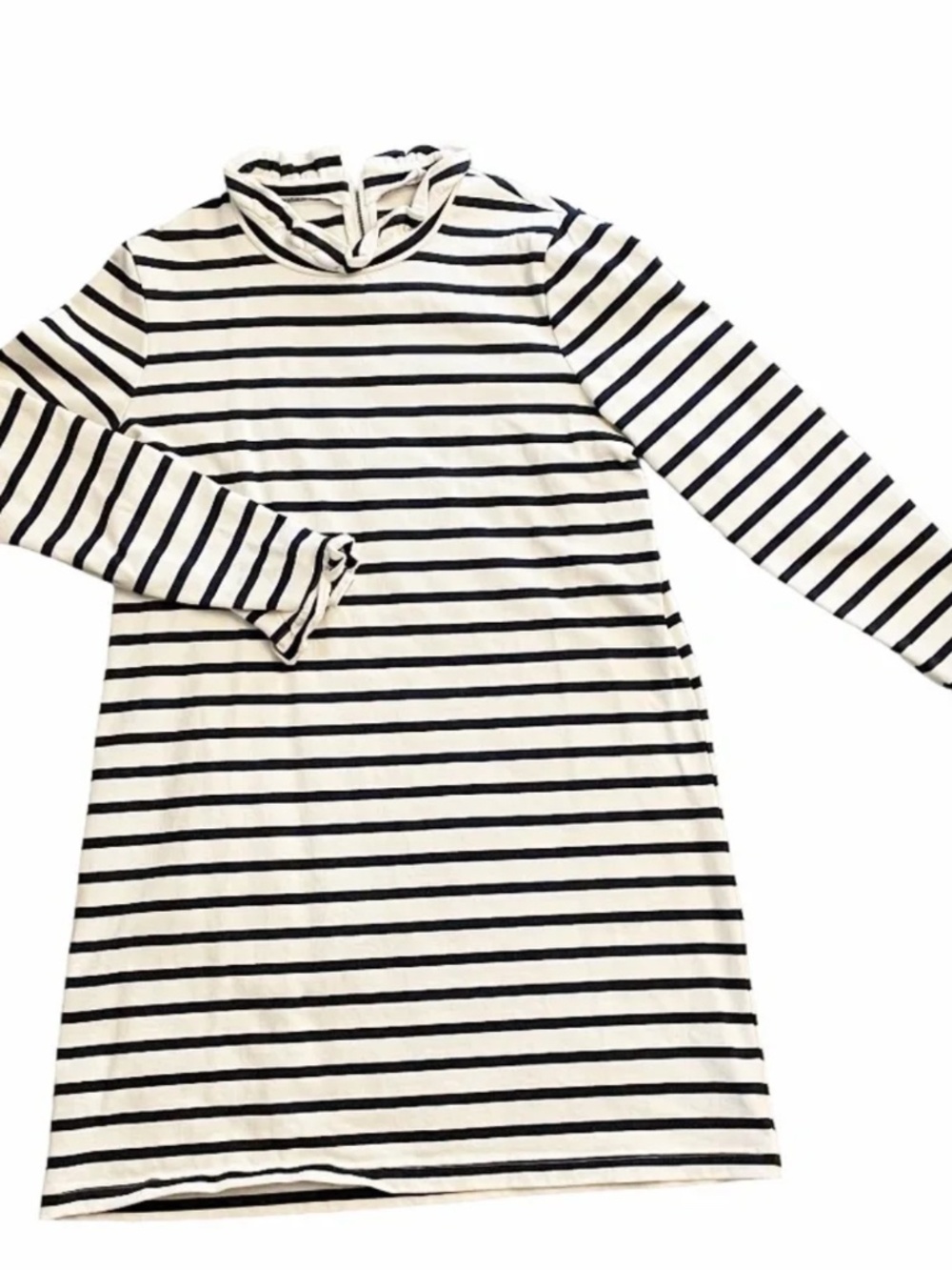 Gorman striped mock-neck shift dress.  long sleeve 100% cotton dress